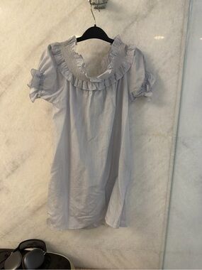 Michelle Farmer Light Blue Ruffle Collar Casual Dress